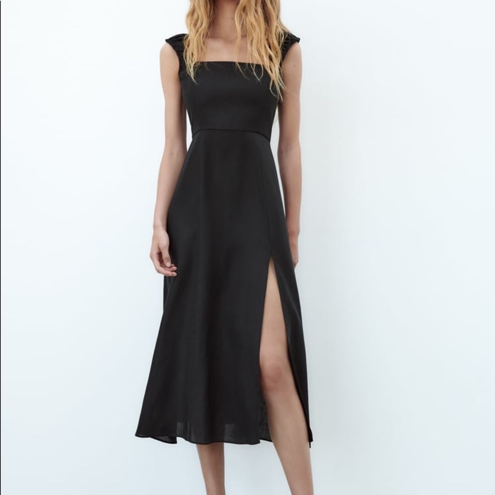 Corset-Back Black Midi Dress